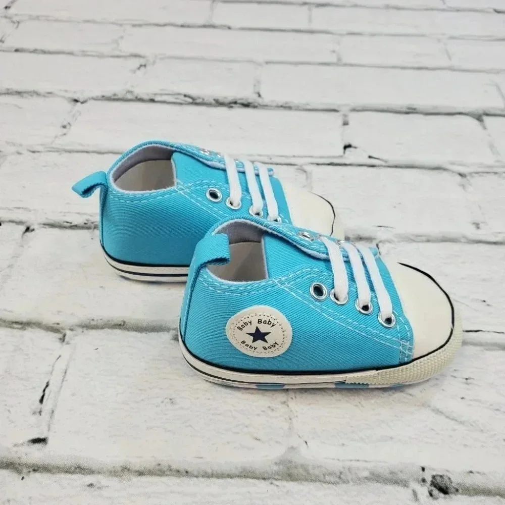 Infant Size 4 Baby Blue Soft Sole Baby Shoes, Baby sneakers for boys